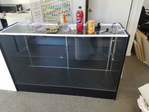 3 GLASS DISPLAY CASES, TONS OF WALL SHELVING W/ BRACKETS,OFFICE CHAIRS (seattle)