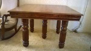 DINING TABLE '5-LEG' TIGER OAK Rare w/ 5 additional LEAVES (*rare antique)