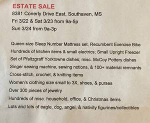 Estate Sale Sunday 9-3 50% off most items (Southaven)