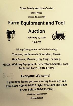 Farm Equipment and Tool Auction Feb. 9 2019 Gore Family Auction Center